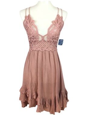 NWOT Free People Adella Lace Slip Dress Dusty Rose Blush